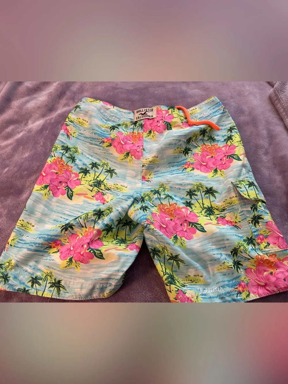 Hollister Tropical Blue Swim Shorts with Pink Floral Print